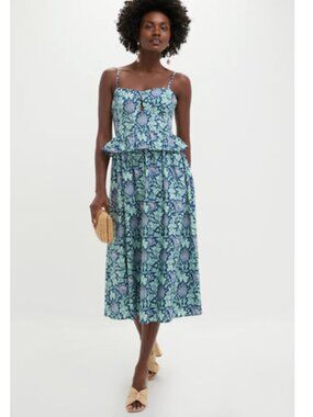 Tuckernuck Hyacinth House Blue Floral Maeve Midi Dress Women's Size M
